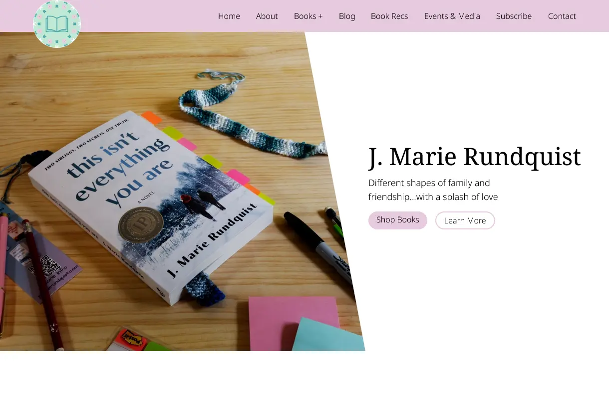 screenshot of J. Marie Rundquist's homepage as seen on a desktop device