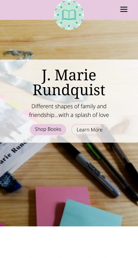 screenshot of J. Marie Rundquist's homepage as seen on a mobile device